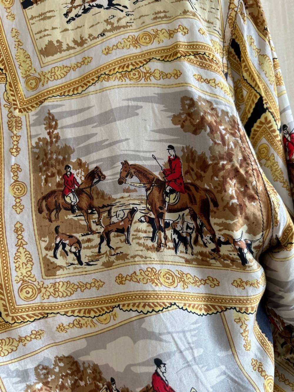 Vintage Bogari Studio 100% Silk Equestrian Fox Hunt Bomber Jacket -Funnel Neck - Picture 7 of 9